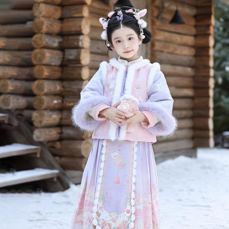 2025新款汉服女童冬装宝宝中国风长裙套装女孩古装年服儿童拜年服