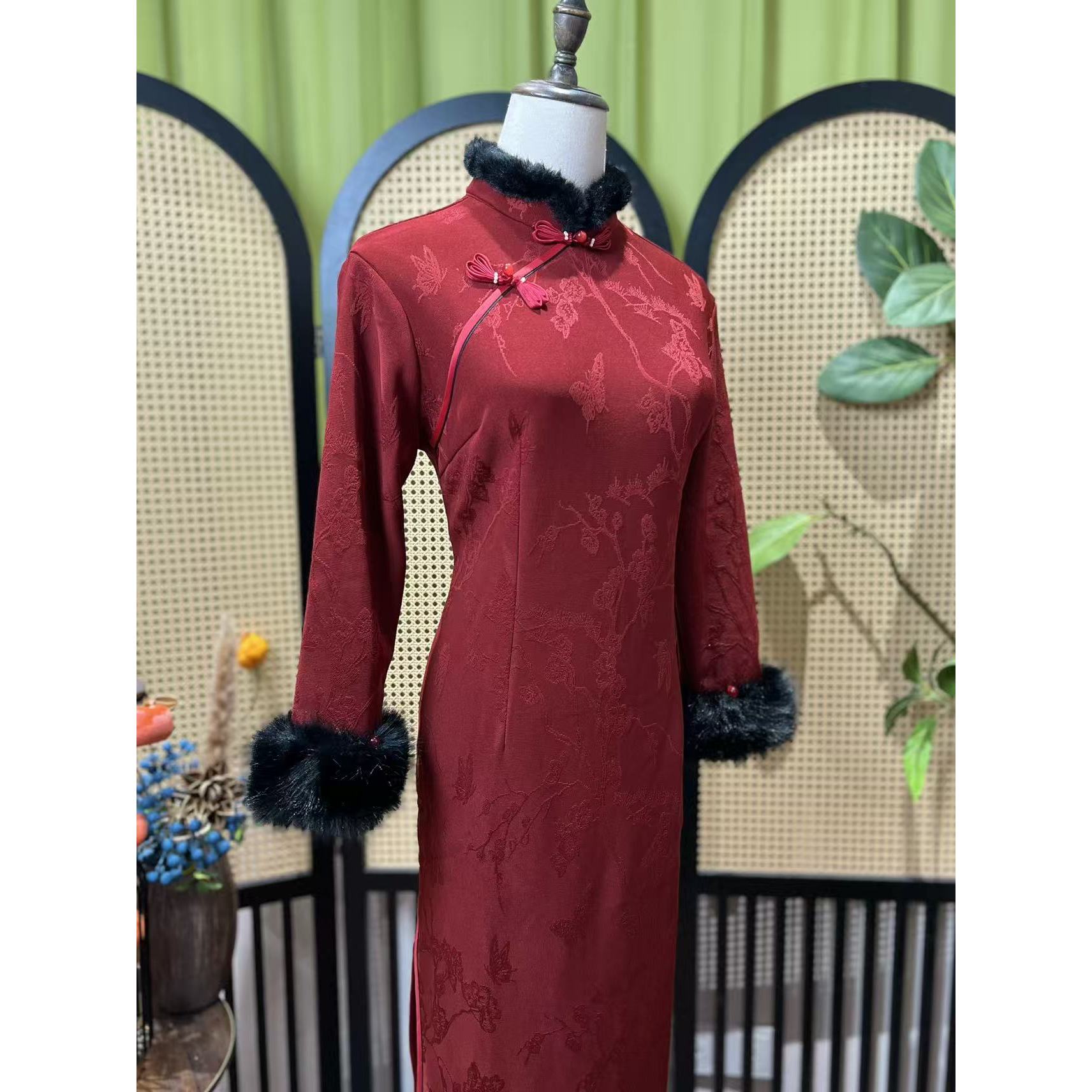 戚薇原创【惊鸿】长118左右新款新中式国风长袖加厚款旗袍