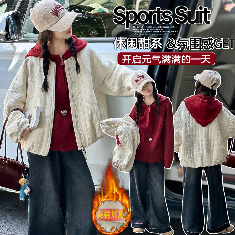 棉袄/棉服韩版纯色女童中大童