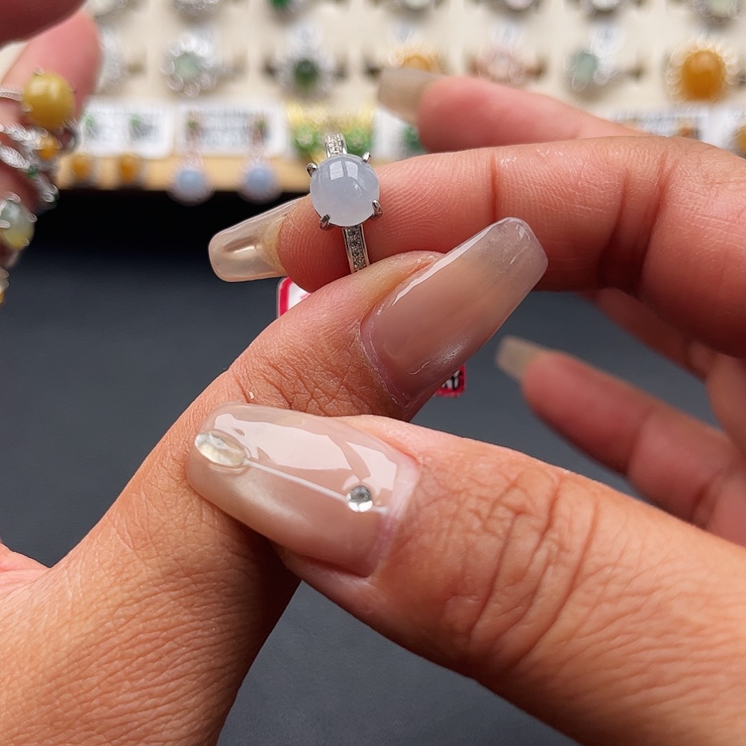 翡翠银S925镶嵌耳饰缅甸天然A货翡翠戒指