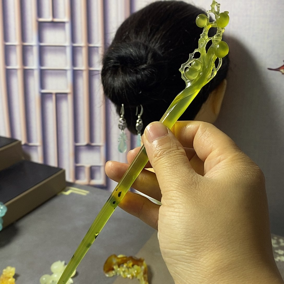 岫玉岫玉发簪未镶嵌琴**俗