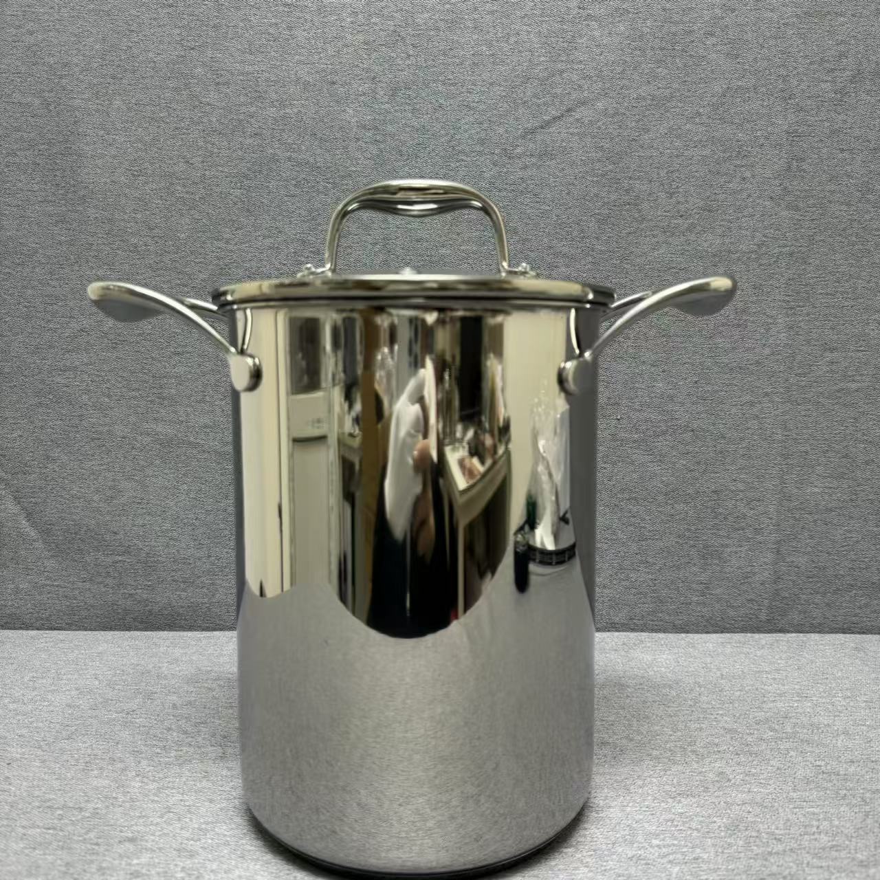 6-030 不锈钢双耳深汤锅芦笋锅 16*22.5CM 整体重约1.59KG