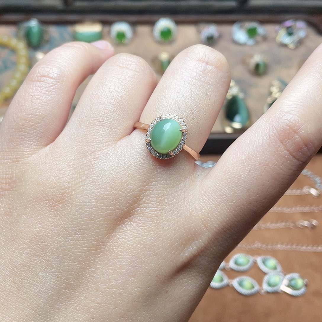 和田玉（碧玉）银S925镶嵌颈饰戒指