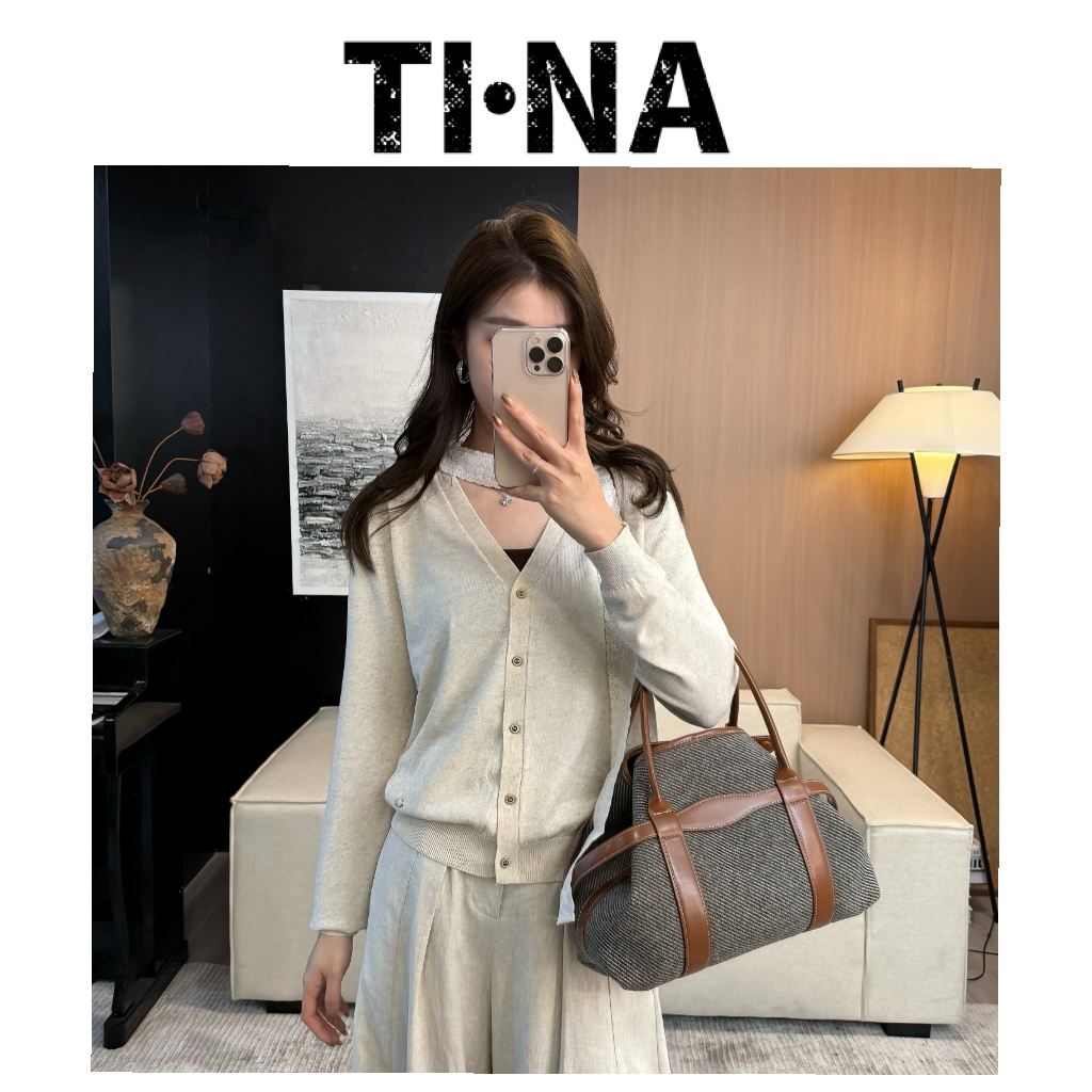 TINA【浪漫主义】女春季通勤气质刺绣飘带针织开衫毛衣TN1004