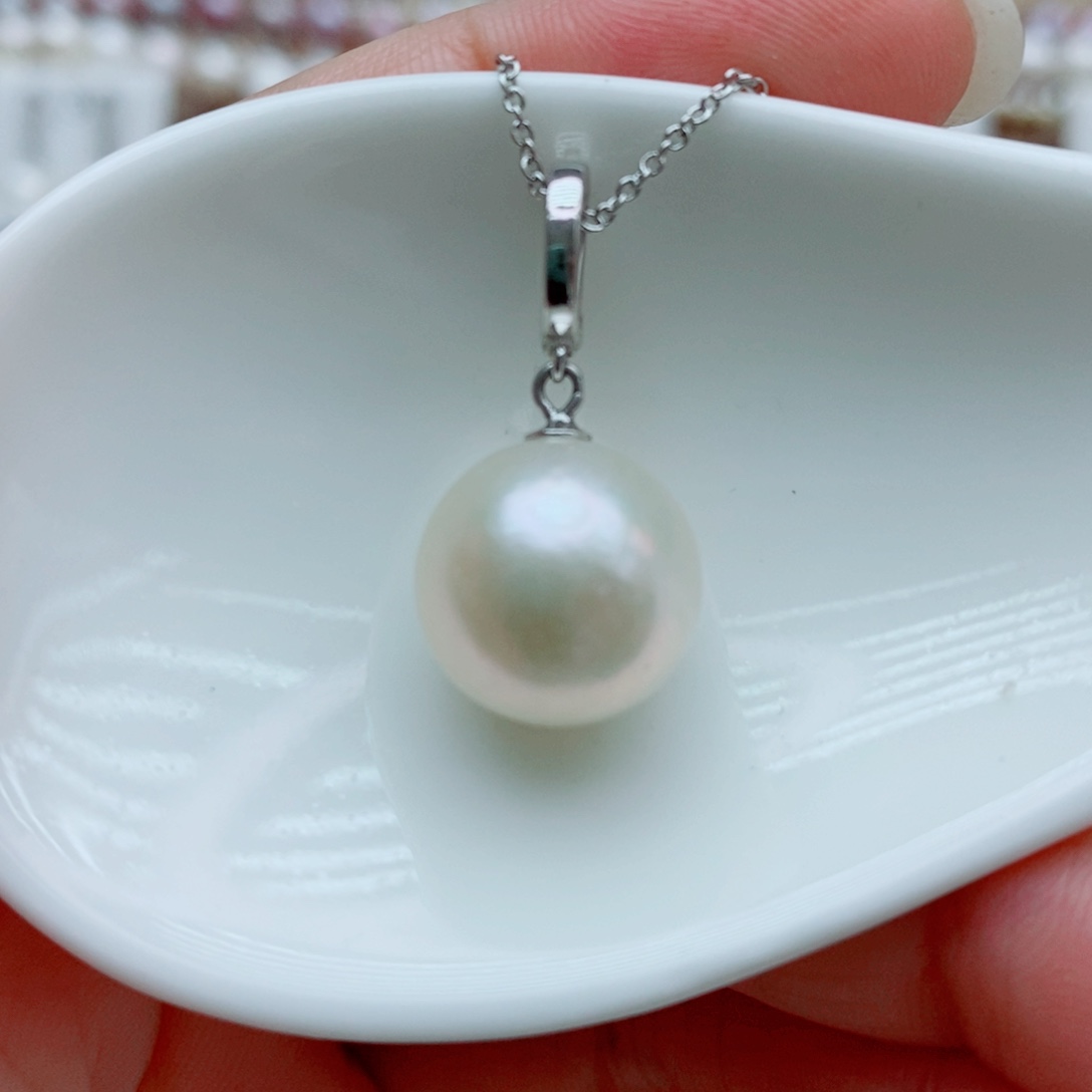 淡水珍珠银S925镶嵌颈饰12.8m m