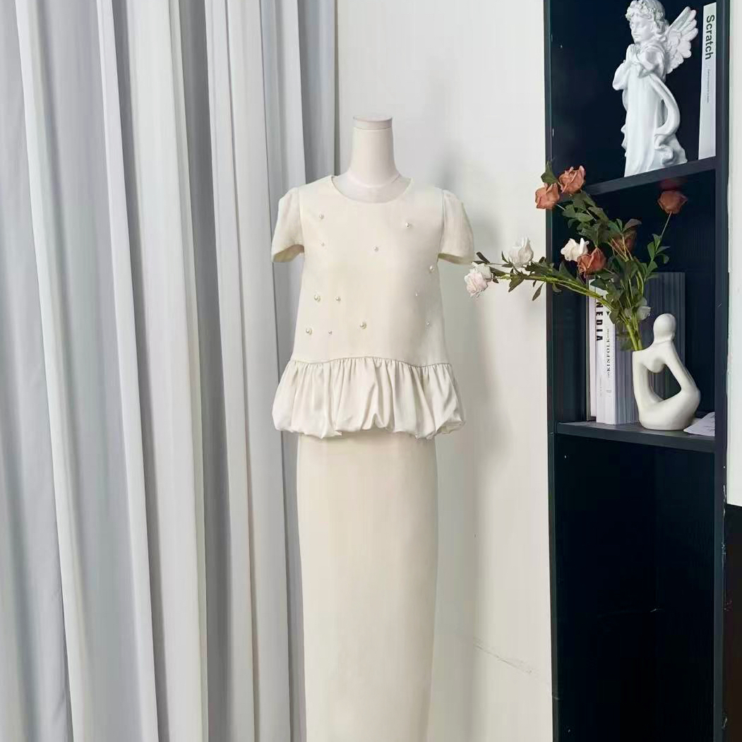 拉夏贝尔2025年夏季新款休闲百搭气质飞袖上衣+半身裙 15023 lck