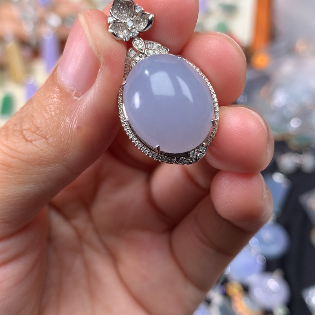 吊坠(不含链)18K金镶嵌翡翠