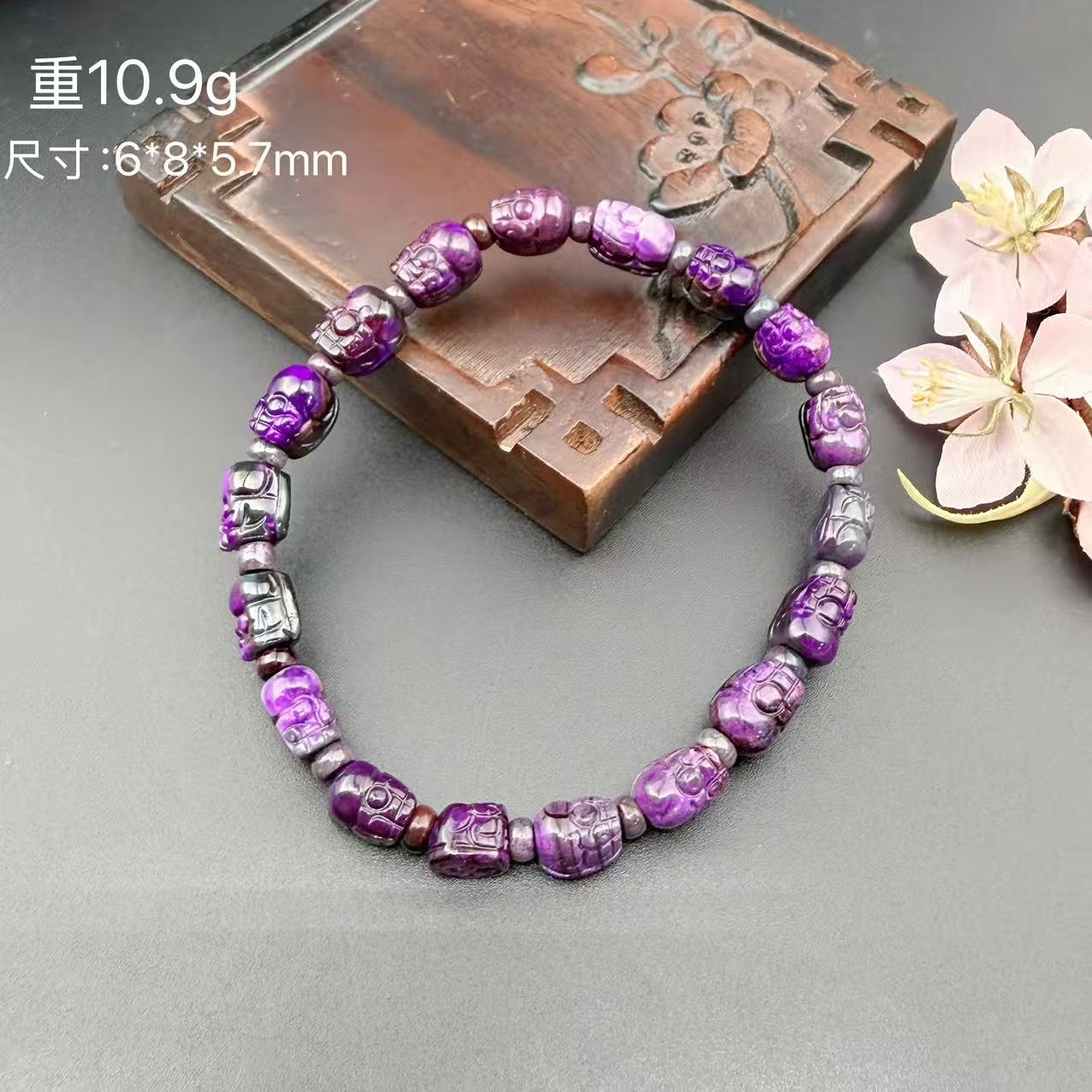 舒俱来南非老油紫/火焰红丝绒紫貔貅手链/S094/卡6mm+/重量10g