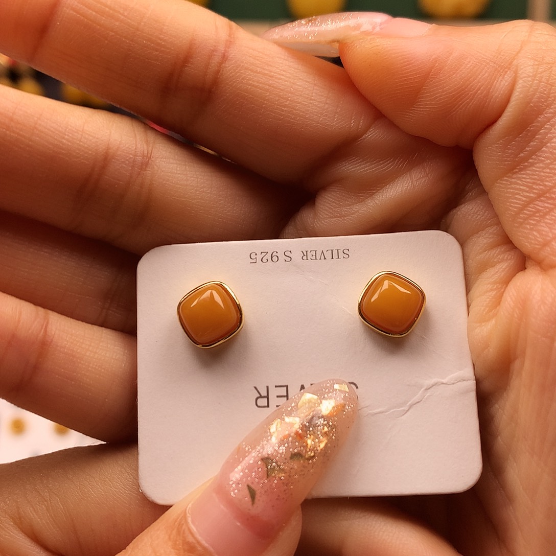 蜜蜡银S925镶嵌耳饰