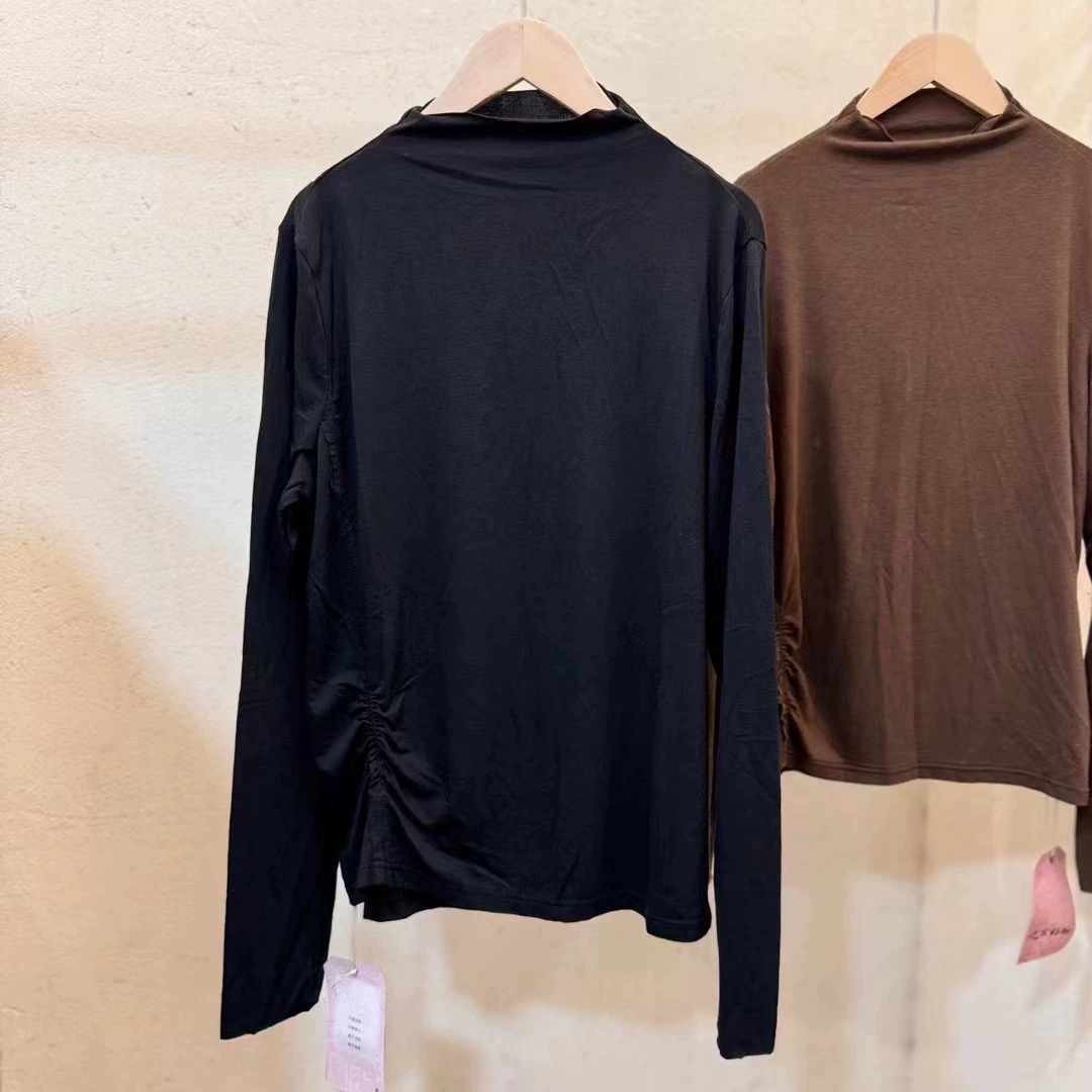 忆古朴拙240840韩版时尚百搭半高领显瘦褶皱设计感长袖打底衫