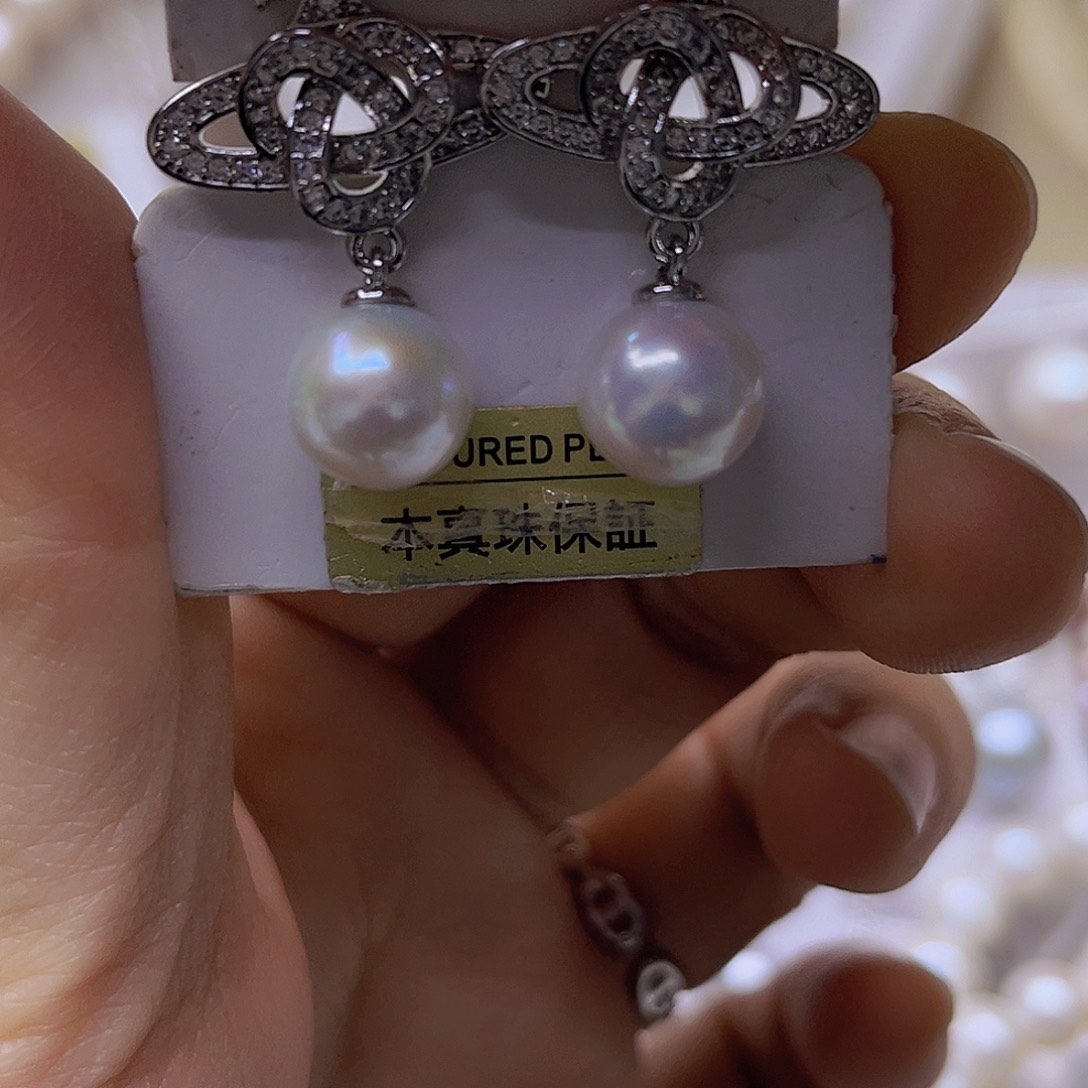 银S925镶嵌吊坠或者耳钉淡水珍珠