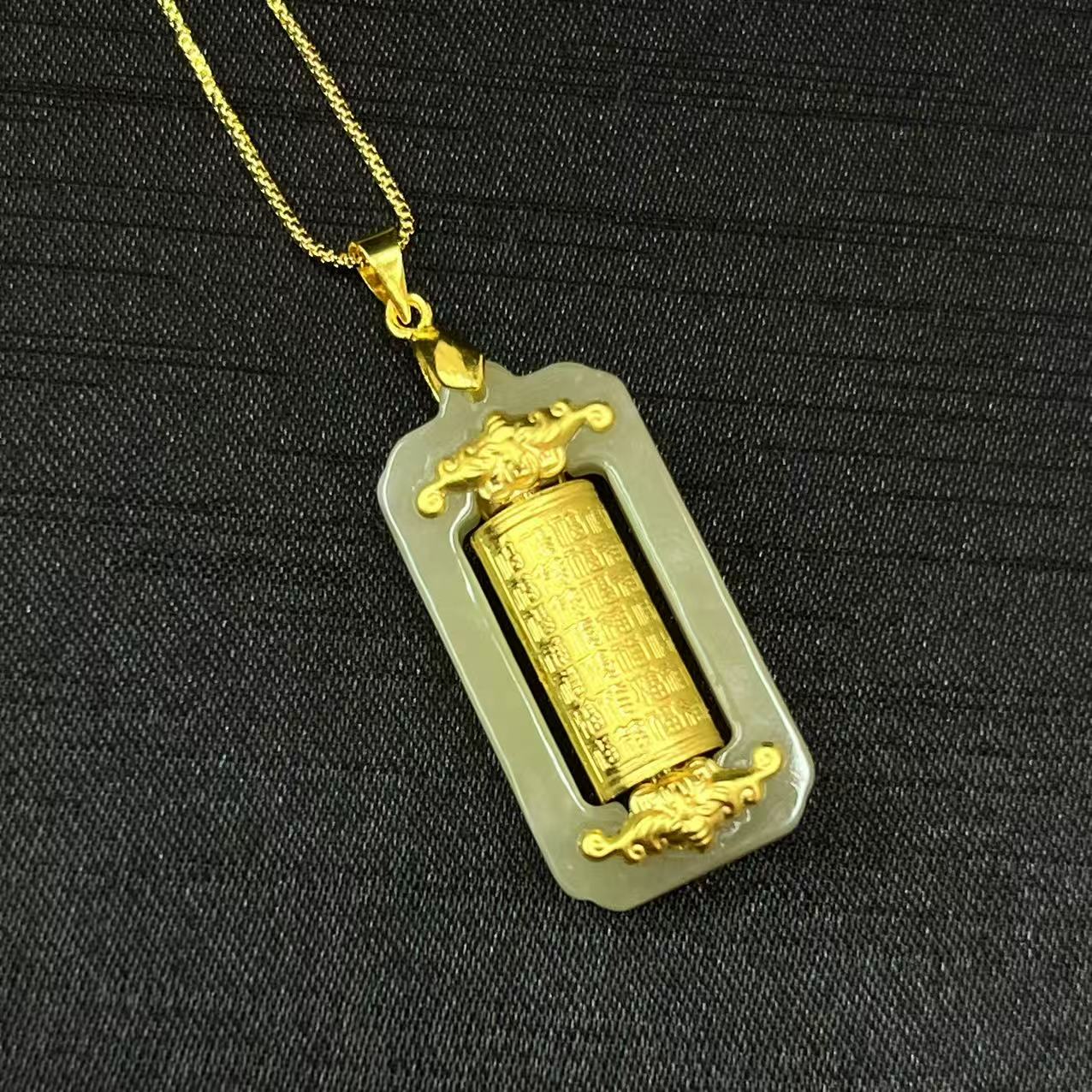 足金黄金镶嵌和田玉转运桶吊坠【活动专属】赠合金链Q699