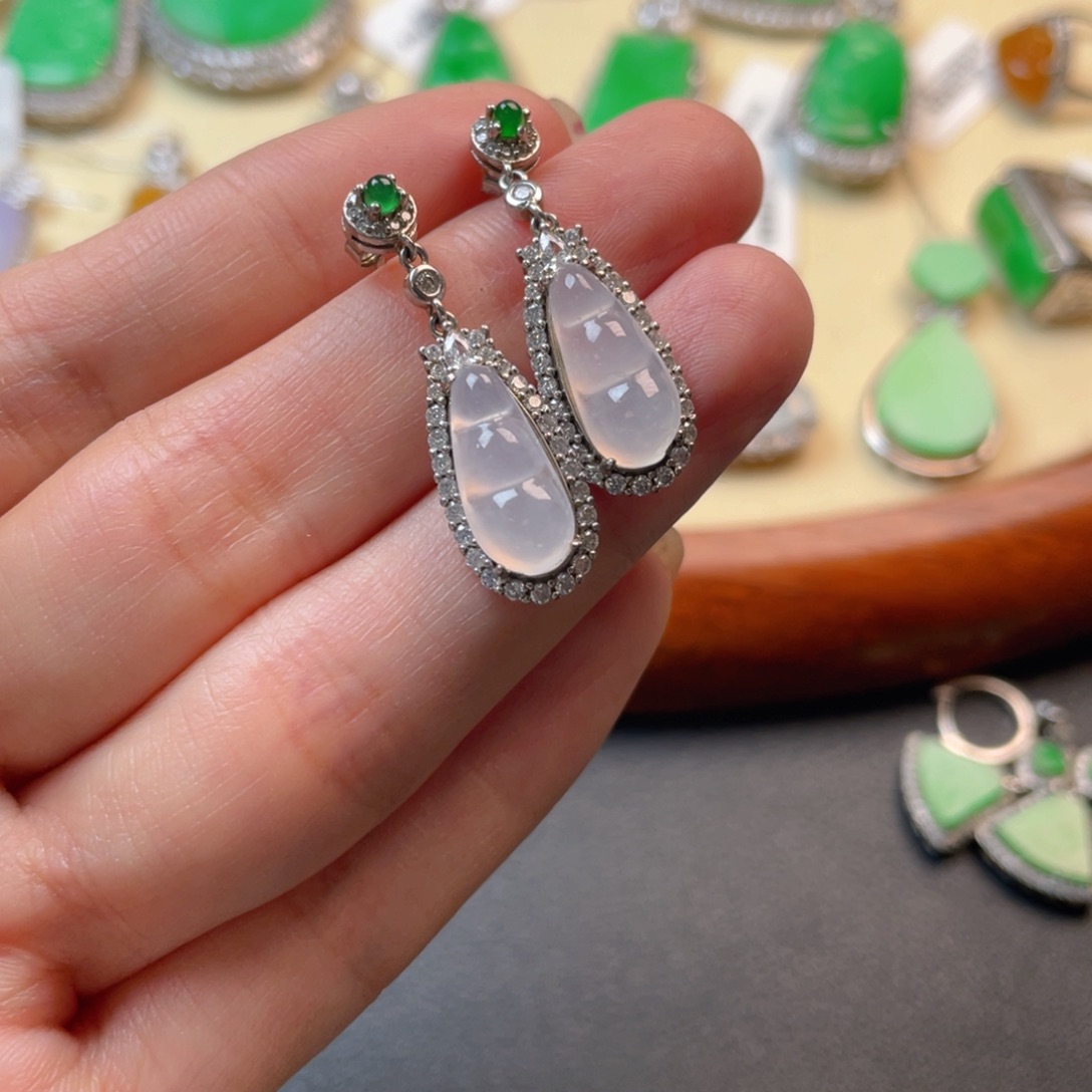 翡翠吊坠(不含链)银S925镶嵌耳坠