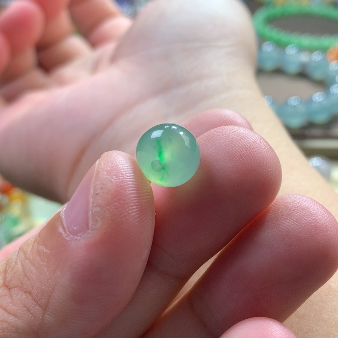 未镶嵌手链翡翠高冰木那甜绿底飘金丝绿鼓珠卡直径9.9x8.2