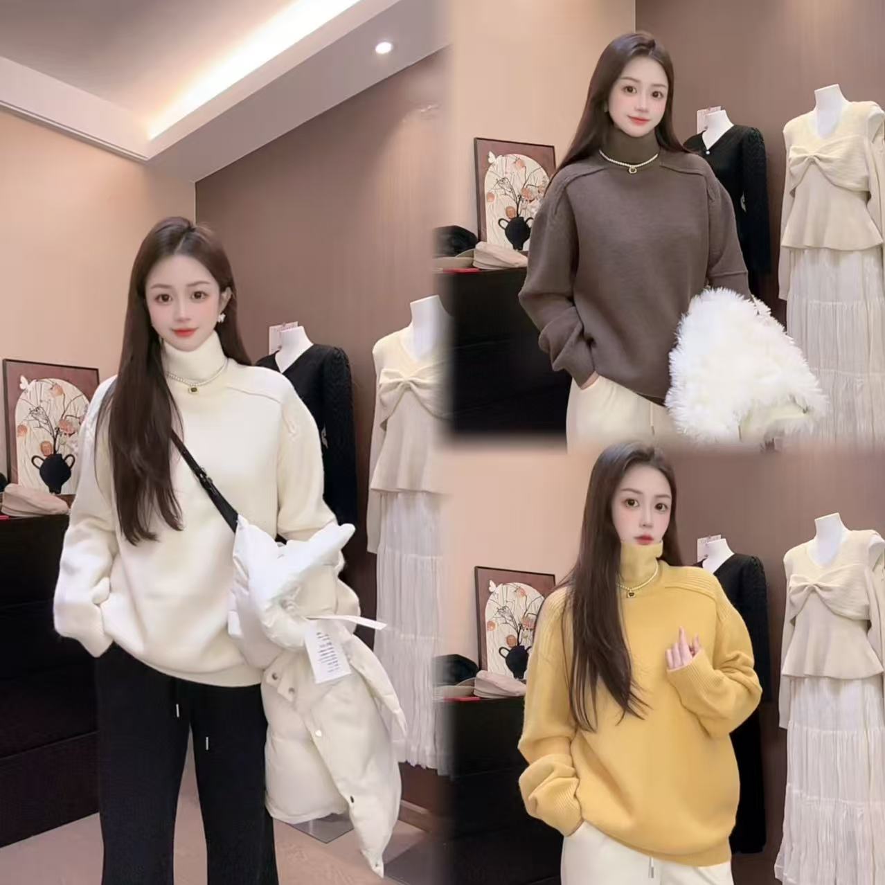 “韩风高领毛衣”加厚明线高领套头毛衣-3522