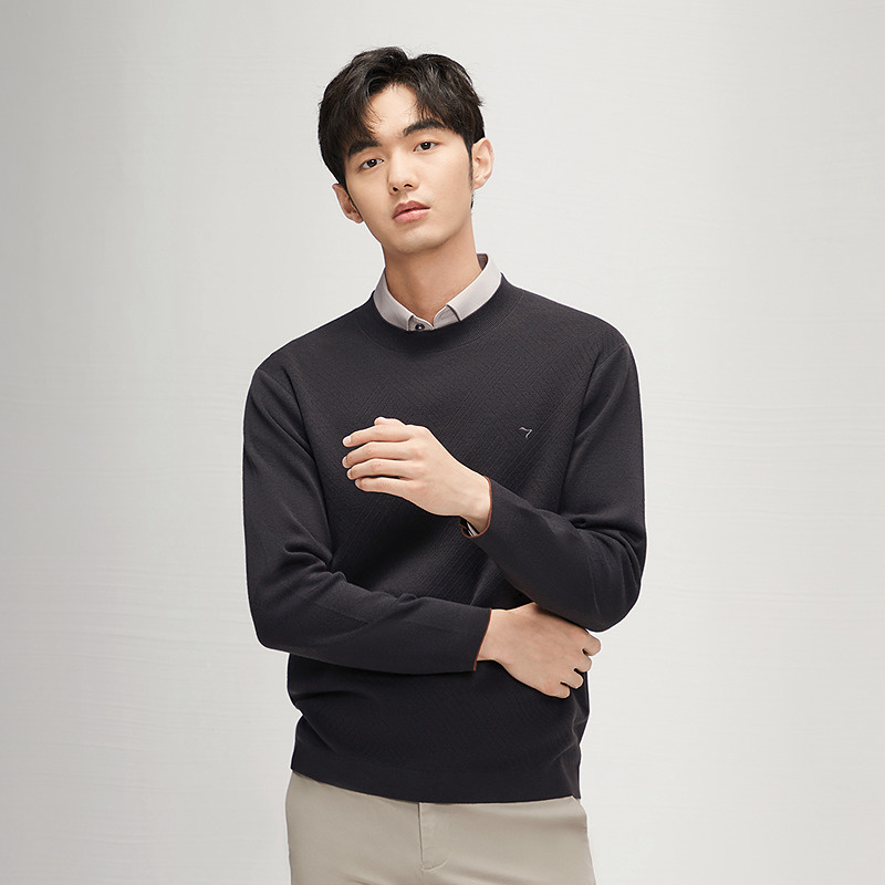 【零压抗静电】柒牌男可机洗厚款毛衫2025秋冬新款圆领含羊毛针织衫