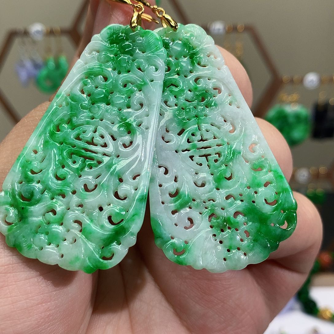 银S925镶嵌翡翠耳饰天然翡翠耳饰