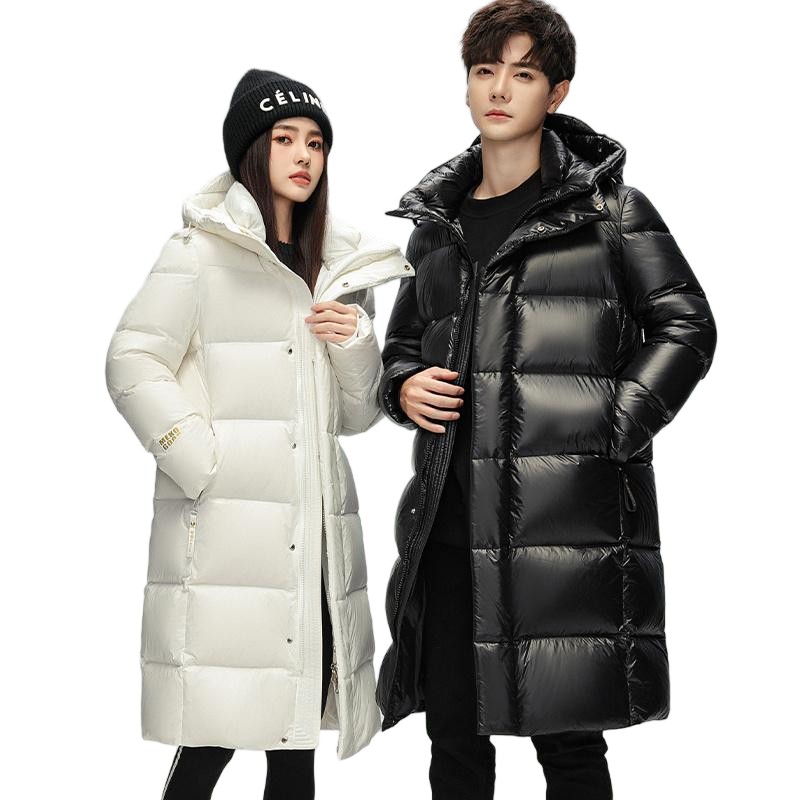 拉夏贝尔时尚加厚保暖防风连帽情侣户外防寒宽松修身黑金羽绒服~