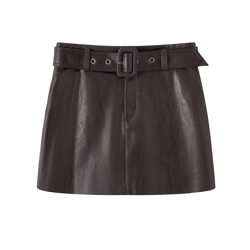 艾家2025秋季新款休闲百搭时尚显瘦半身裙皮裙女3017