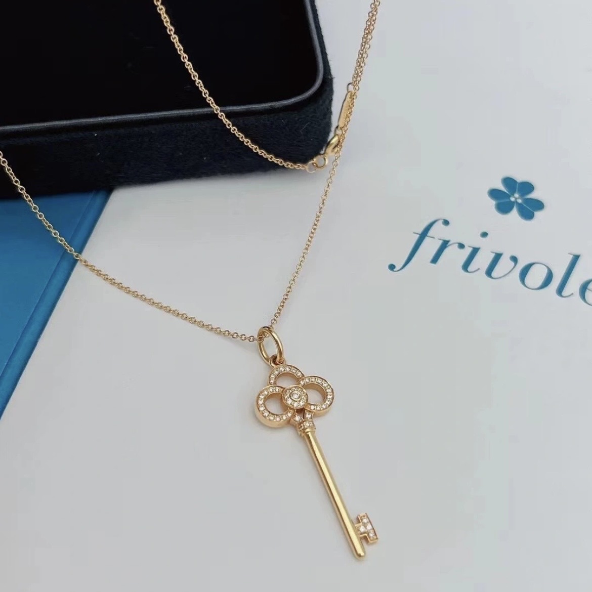 99新 Tiffany & Co./蒂芙尼 7姐专场/18K镶钻钥匙项链