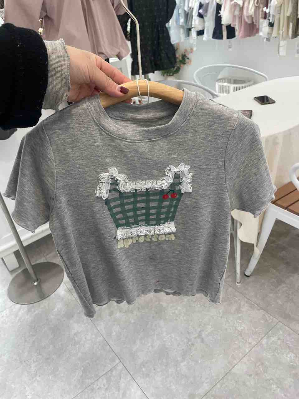 韩版印花短袖修身型猫咪短款常规T恤