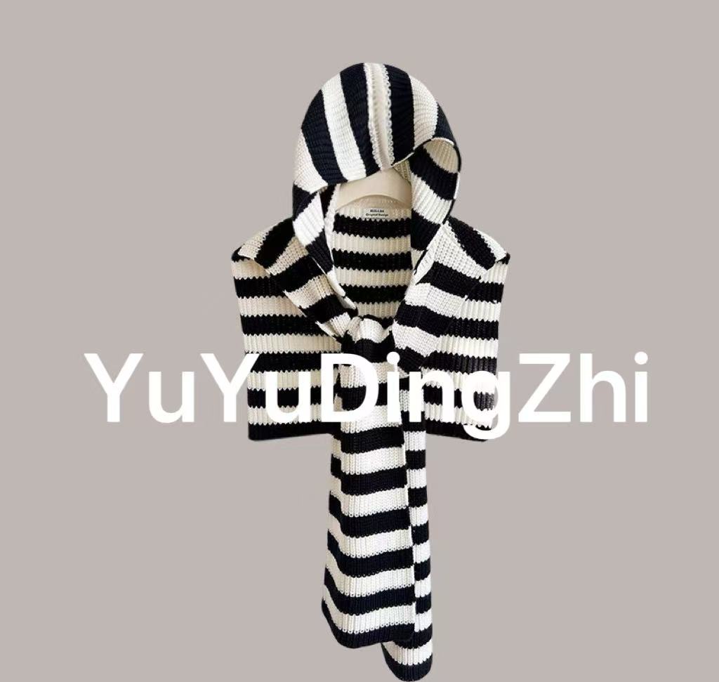 【搭配连帽披肩+运费险】条纹秋冬针织围巾女保暖披肩洋气森系防风