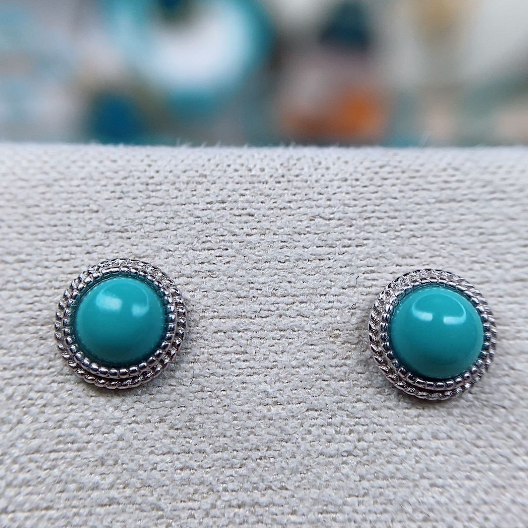绿松石耳钉银S925镶嵌