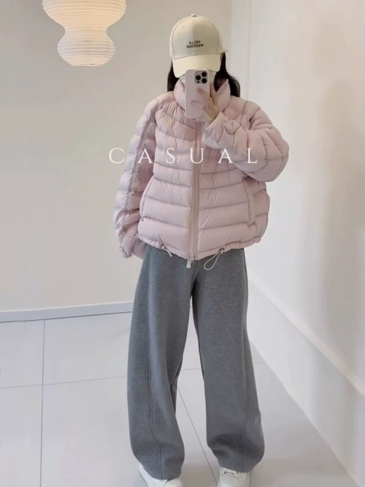 韩版新款90白鸭绒排骨时尚立领短款羽绒服女