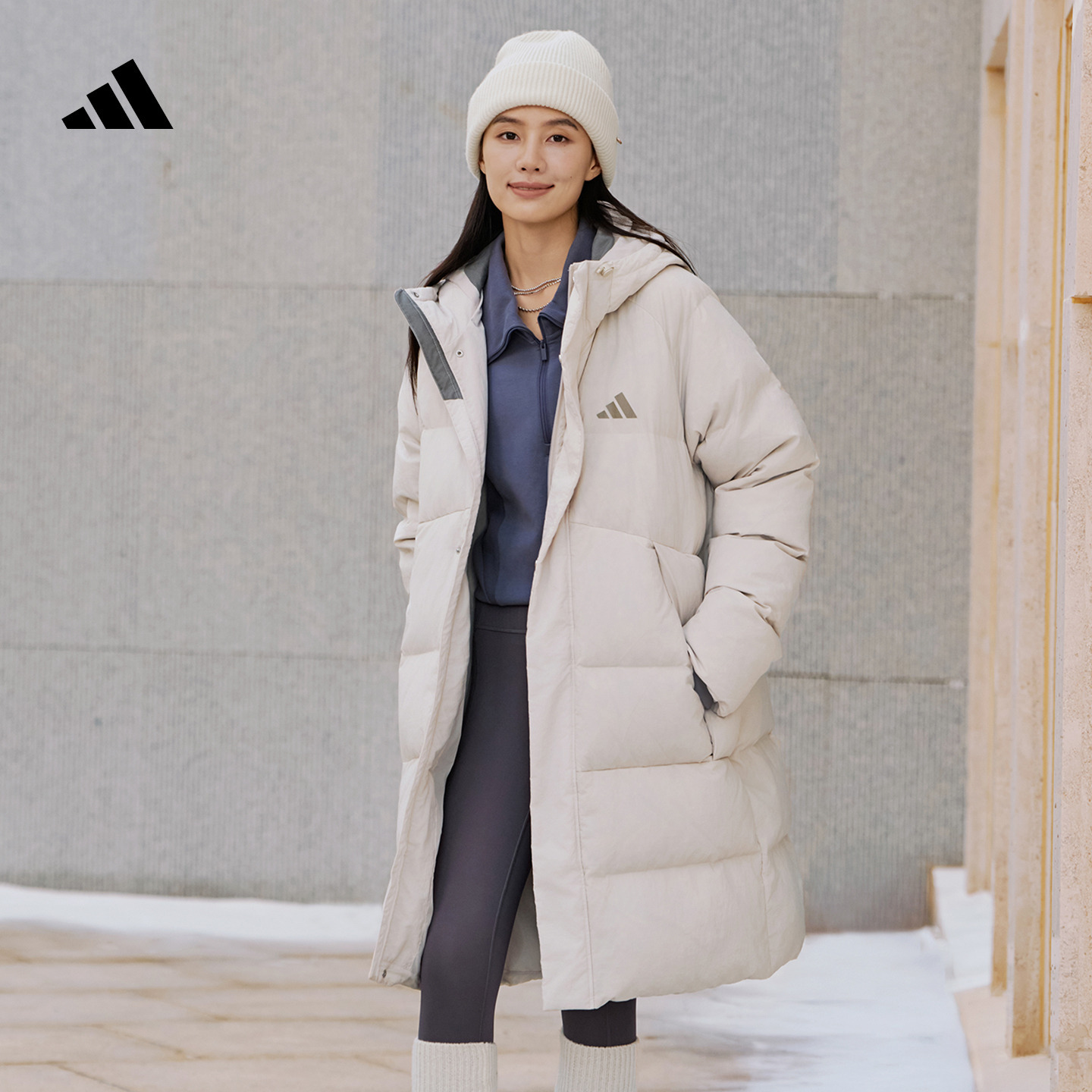 阿迪达斯官方 男款中长款连帽羽绒服SP V MID L DOWN JK KR0935