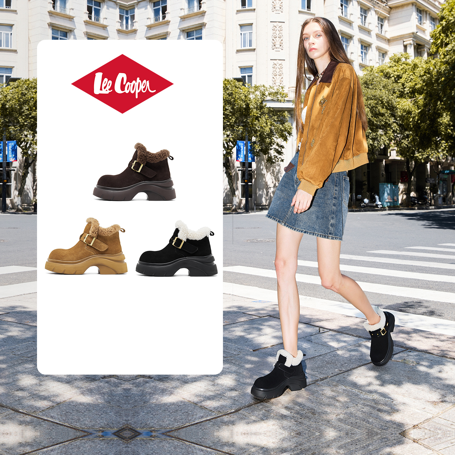 【琥珀流光】LEE COOPER时尚棉鞋女2025冬季款加绒保暖雪地靴休闲靴