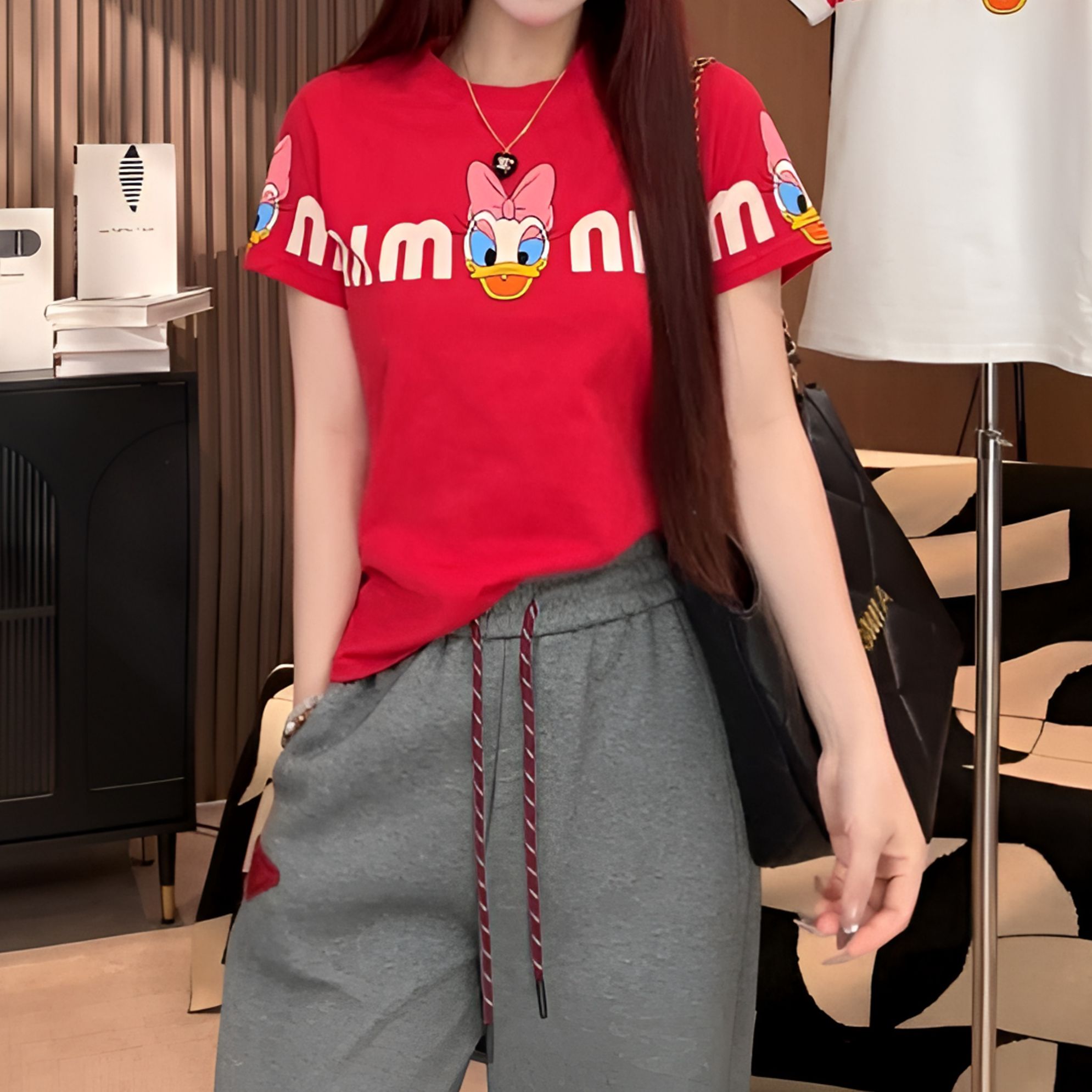 2025夏季 新款百搭圆领卡通T恤简约短袖印花上衣