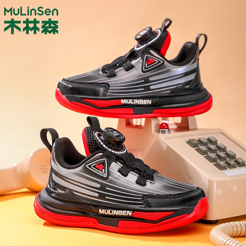 木林森童鞋2025新款皮面防水儿童鞋中大童防滑耐磨户外休闲运动鞋
