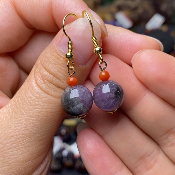 A006紫烟极光耳勾银S925镶嵌水晶