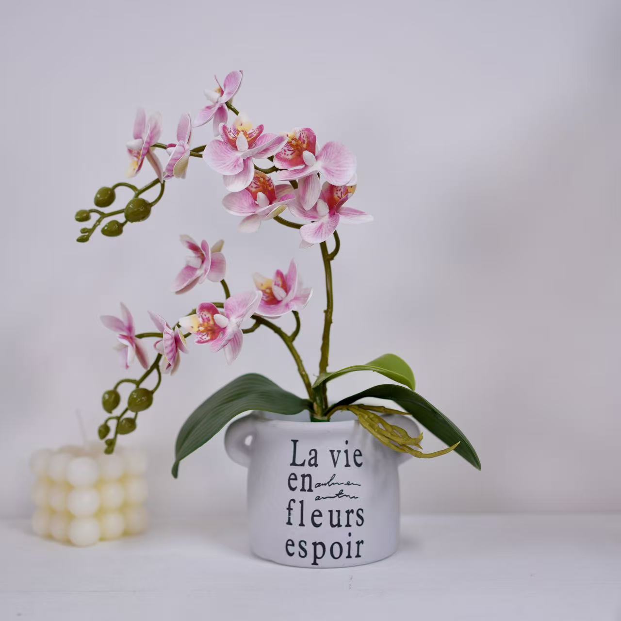 2叉蝴蝶兰手感保湿花餐桌花入户茶台卧室花艺摆件