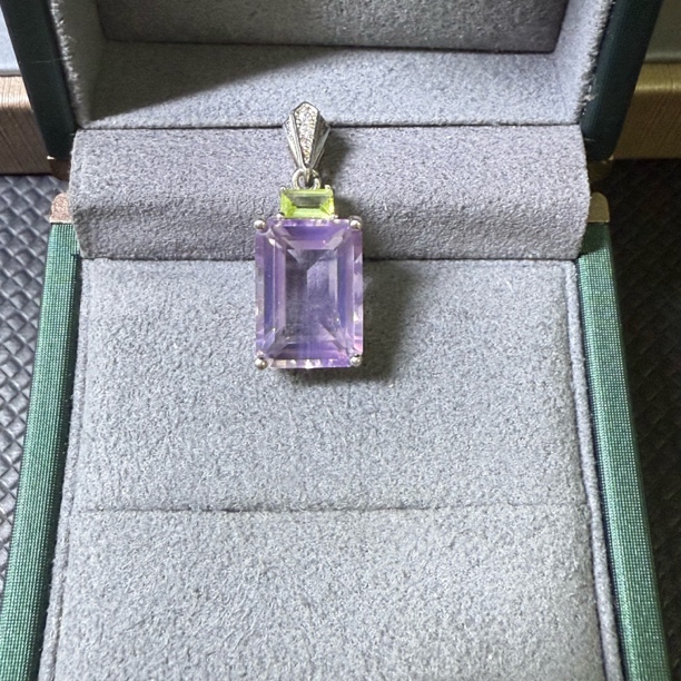 世纪珠宝S925银天然薰衣草紫玉晶吊坠 