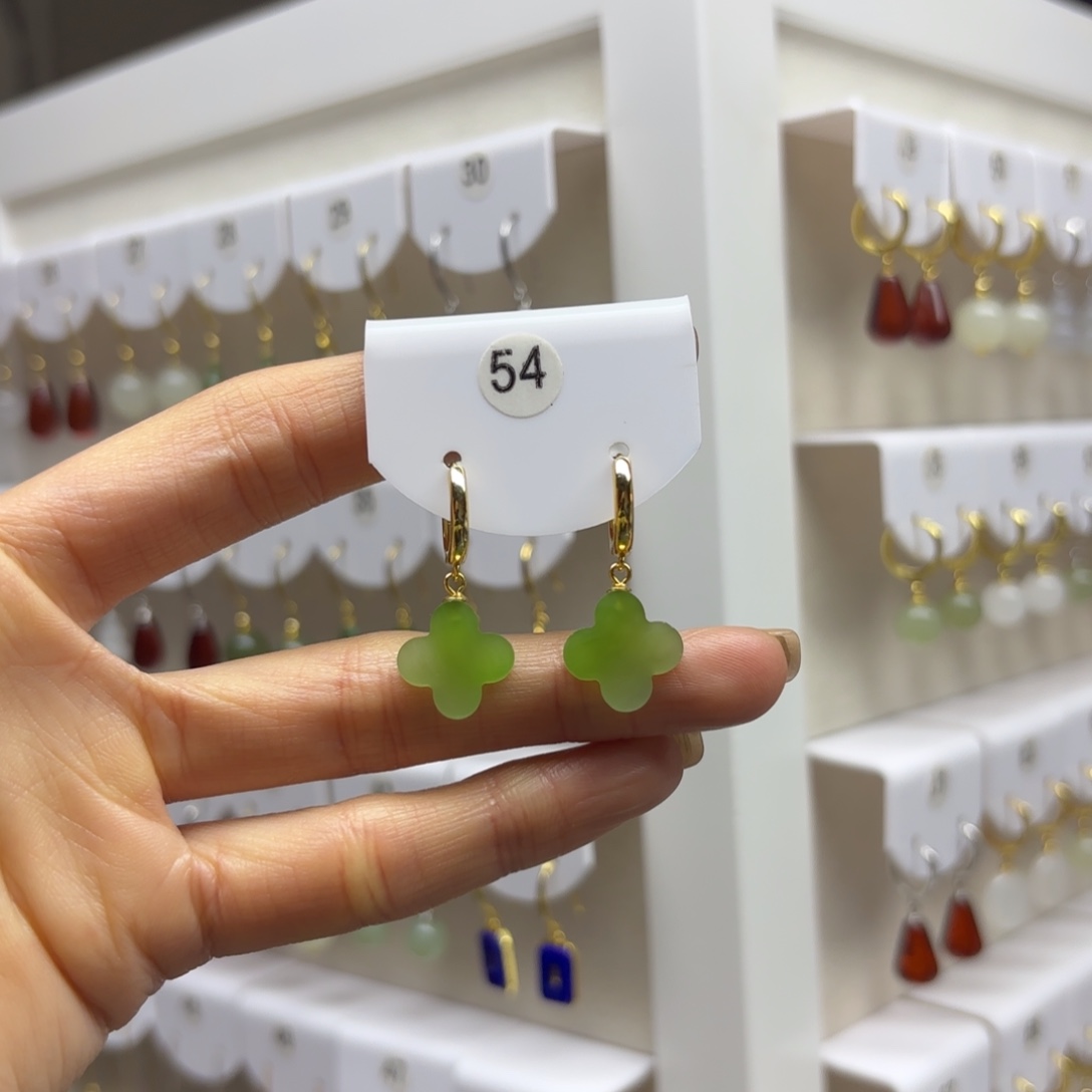 和田玉银S925镶嵌耳饰