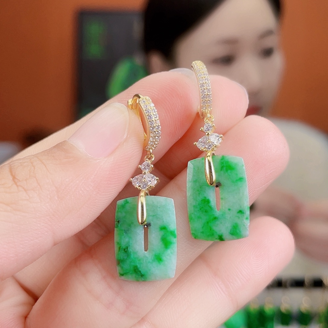 翡翠银S925镶嵌耳饰