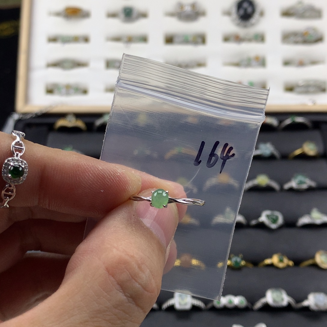 翡翠银S925镀金镶嵌戒指164