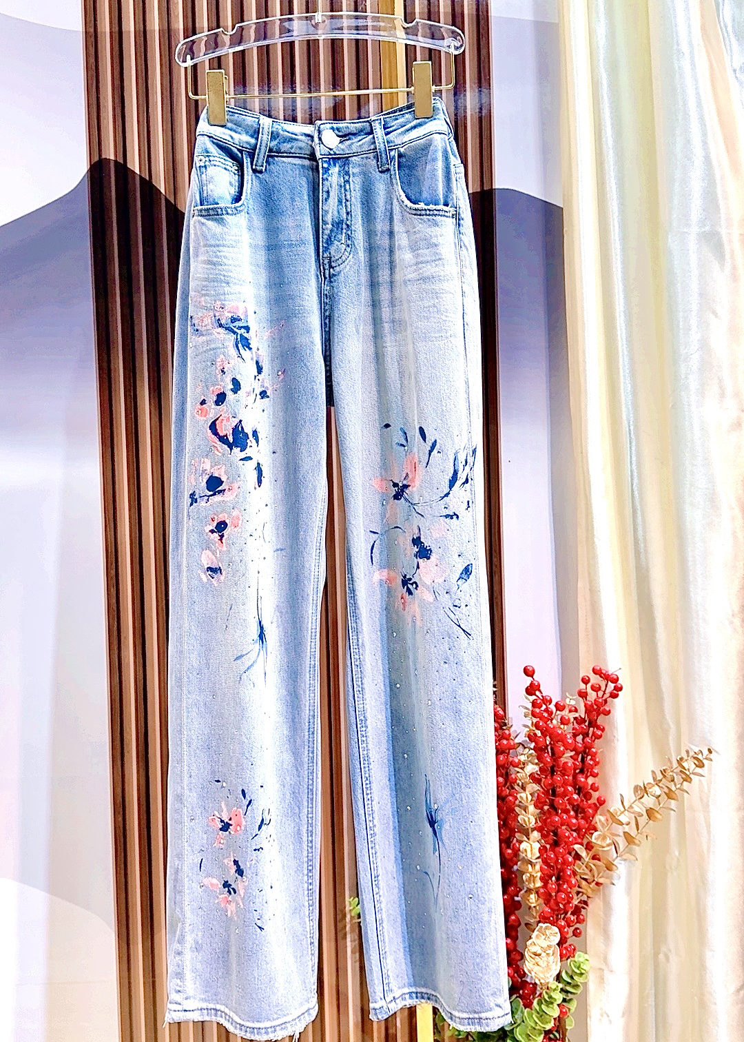 【彩绘牛仔】新中式国风春夏复古刺绣高端彩墨画高腰直筒宽松牛仔裤