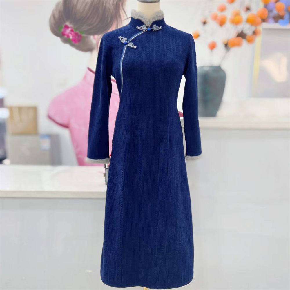 【长歌行】衣长117新款秋冬款长袖复古中长高档文艺旗袍连衣裙