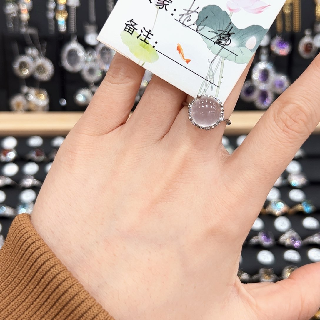 芙蓉石戒指银S925镶嵌戒指