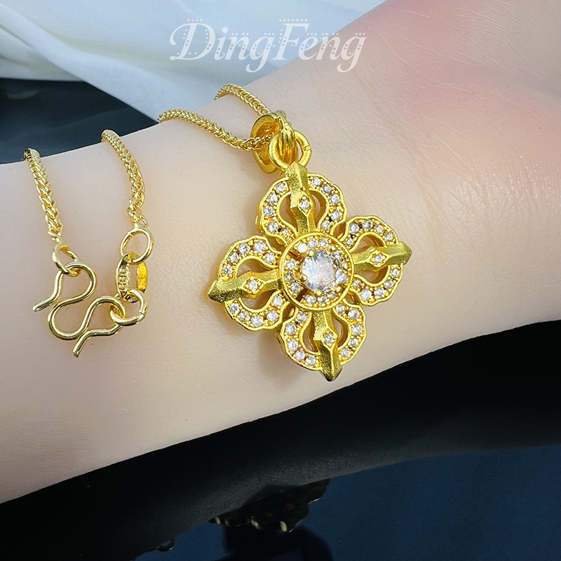 铜合金项链 锆石镶嵌十字降魔杵+肖邦链 轻奢新中式高端精致时尚