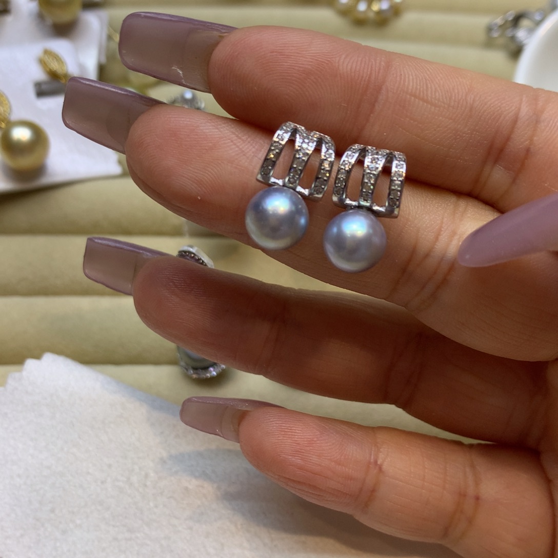 银S925镶嵌耳饰海水珍珠