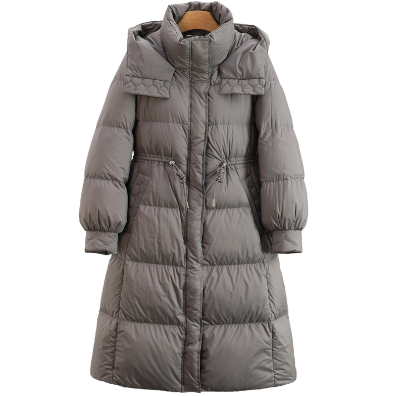 F8092-【序】韩版时尚连帽收腰中长款羽绒服#HHX58H025