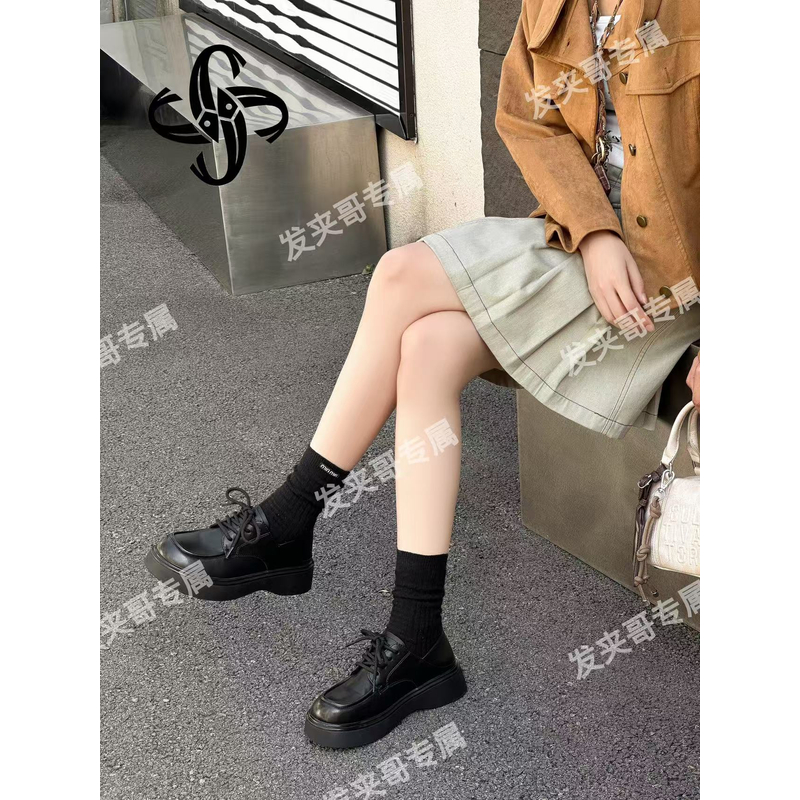 （盈鱼）2025新款系带英伦学院风厚底百搭圆头小皮鞋乐福鞋76C09