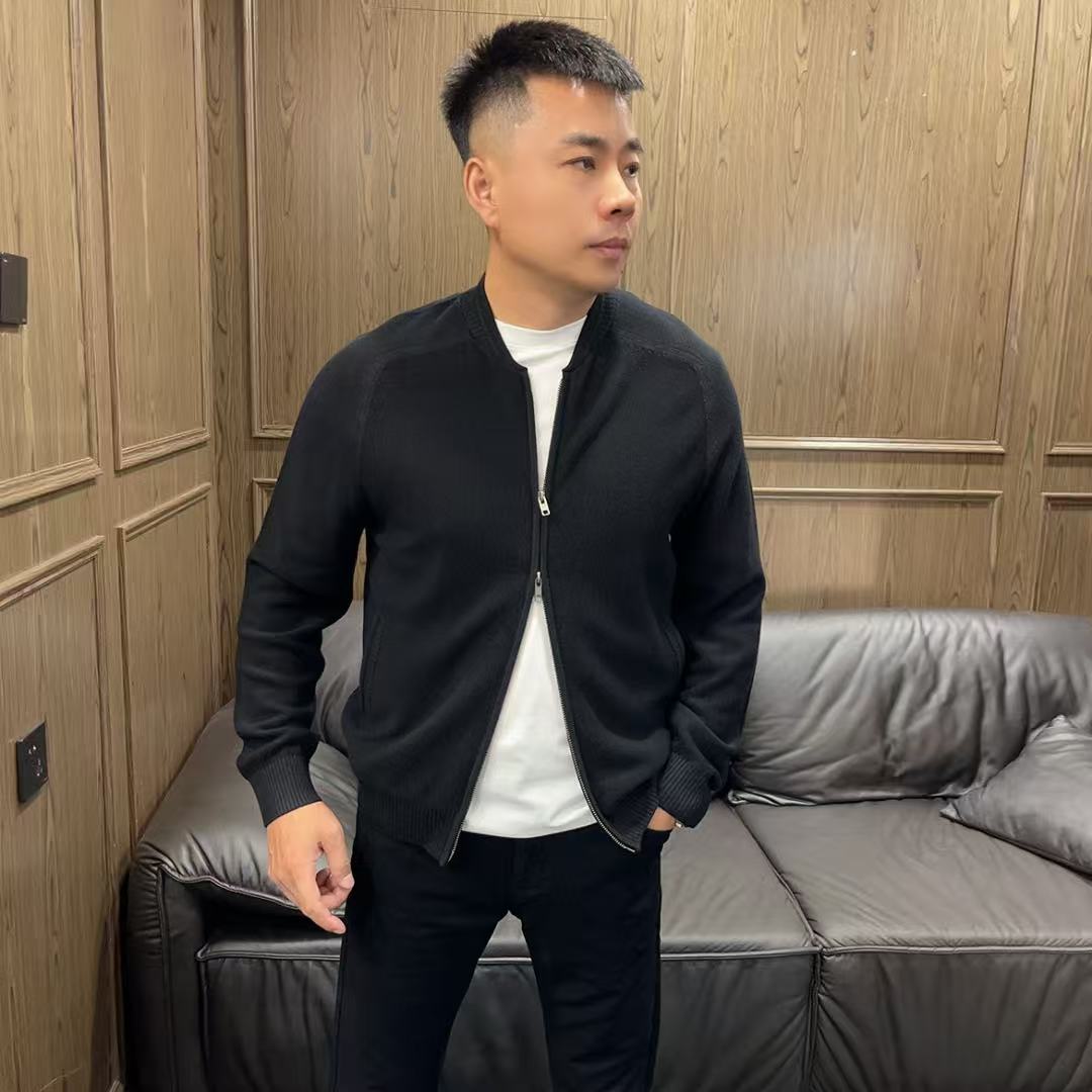 25秋冬815男士极简黄金羊毛英伦风棒球领纯色拉链开衫羊毛衫