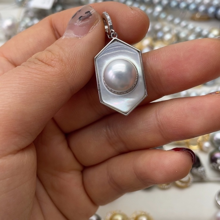海水珍珠吊坠(不含链)银S925镶嵌