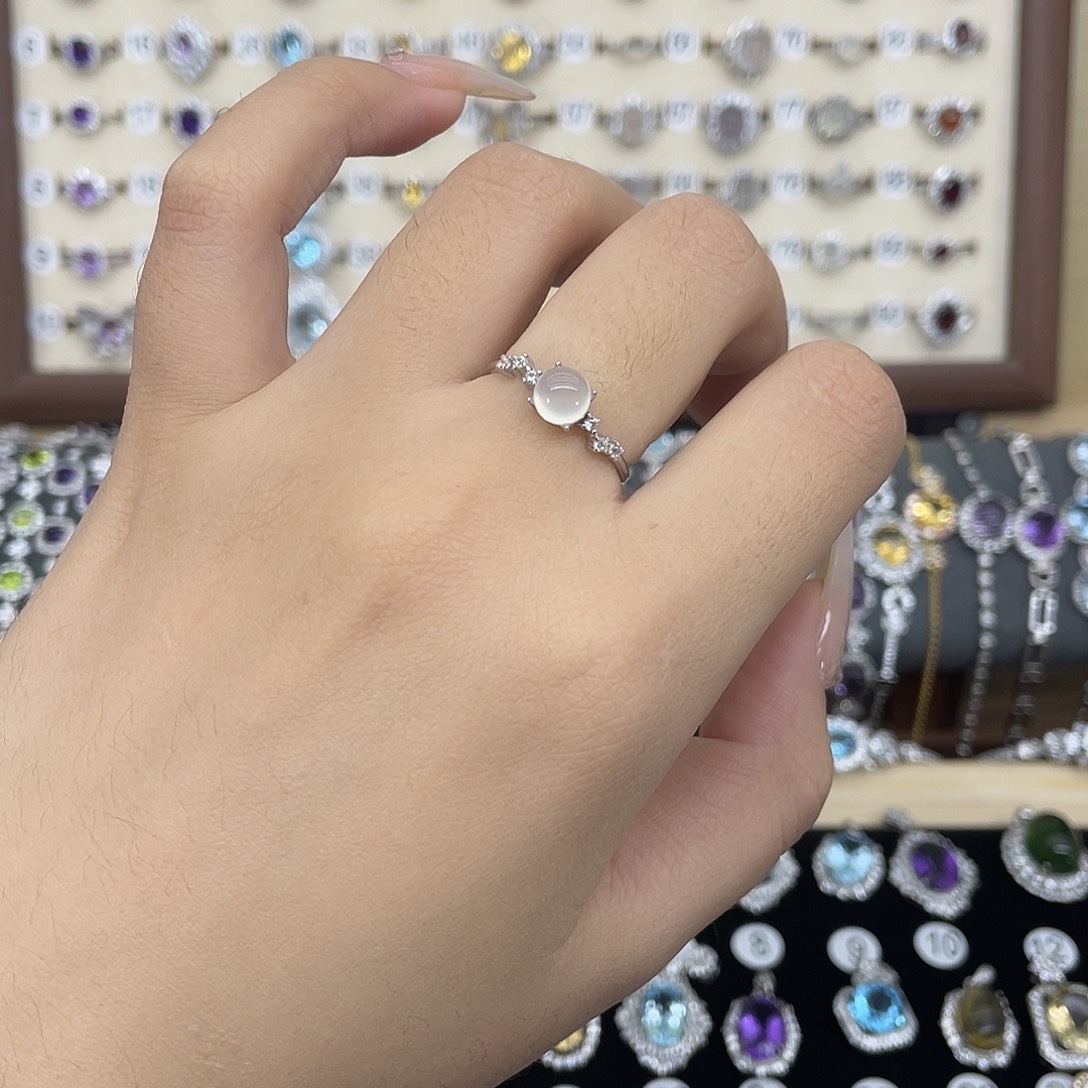 岫玉银S925镶嵌戒指