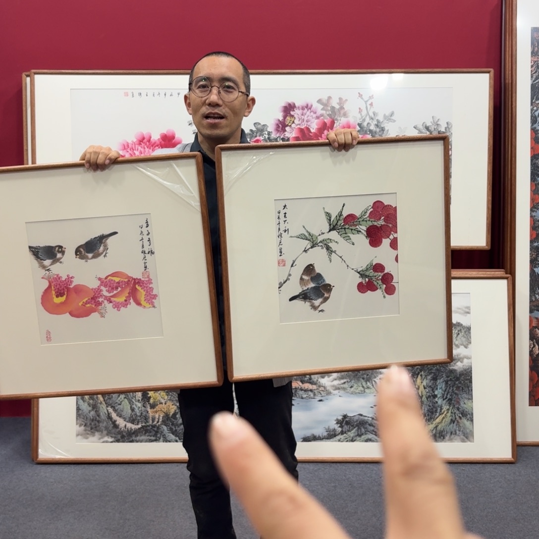 国画手绘作品带框