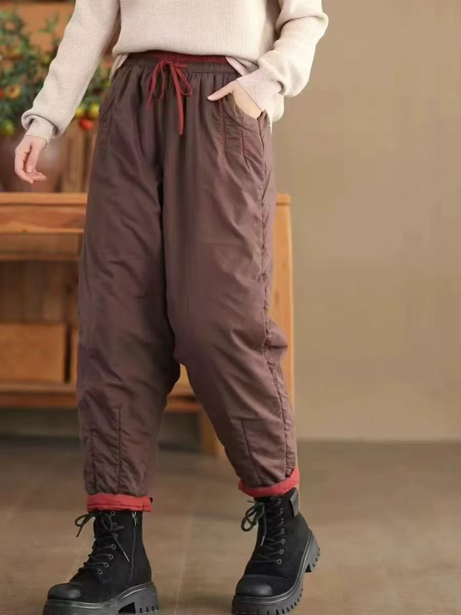 2025新款哈伦裤松紧腰宽松夹棉保暖